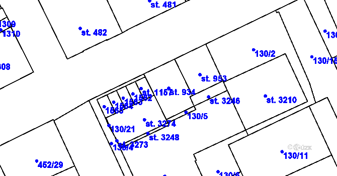 Parcela st. 934 v KÚ Přívoz, Katastrální mapa