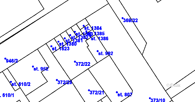 Parcela st. 992 v KÚ Přívoz, Katastrální mapa