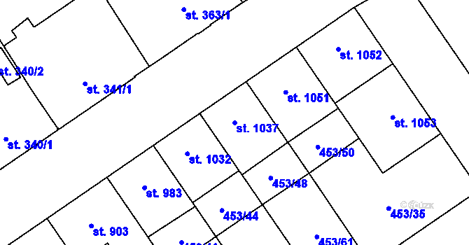 Parcela st. 1037 v KÚ Přívoz, Katastrální mapa