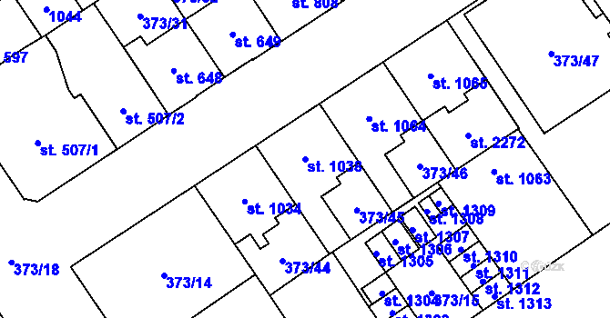 Parcela st. 1038 v KÚ Přívoz, Katastrální mapa