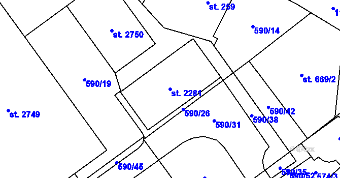 Parcela st. 2281 v KÚ Přívoz, Katastrální mapa