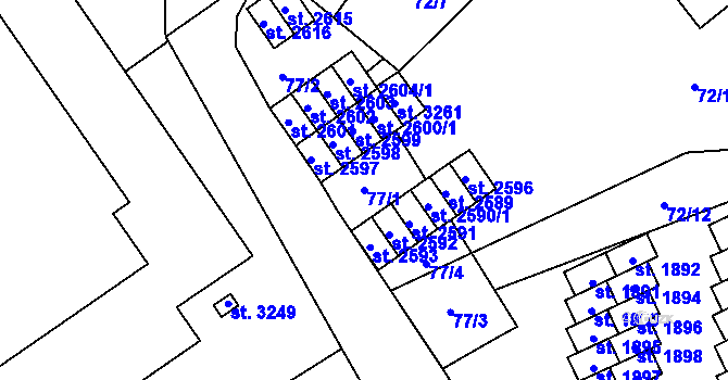 Parcela st. 77/1 v KÚ Přívoz, Katastrální mapa