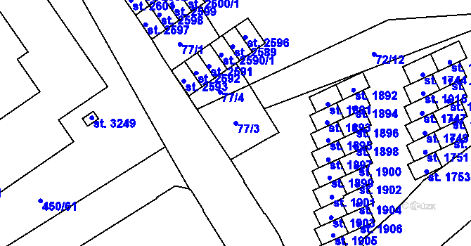 Parcela st. 77/3 v KÚ Přívoz, Katastrální mapa