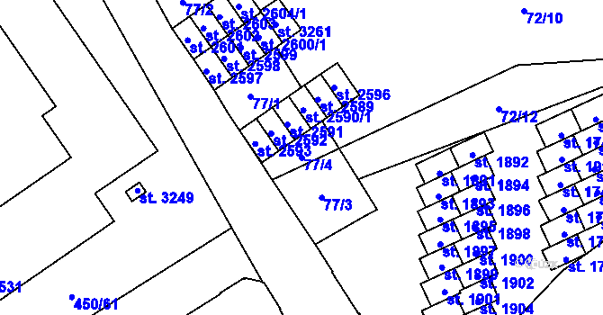 Parcela st. 77/4 v KÚ Přívoz, Katastrální mapa