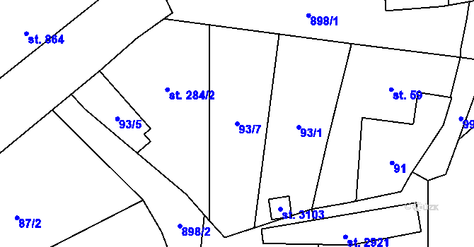 Parcela st. 93/7 v KÚ Přívoz, Katastrální mapa