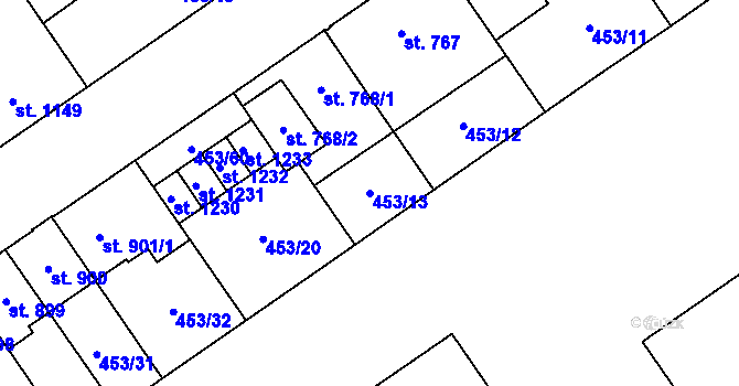 Parcela st. 453/13 v KÚ Přívoz, Katastrální mapa