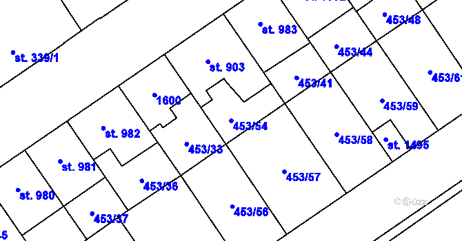 Parcela st. 453/54 v KÚ Přívoz, Katastrální mapa
