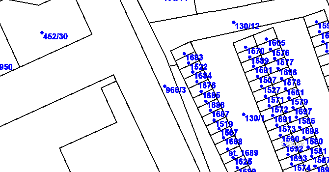 Parcela st. 966/3 v KÚ Přívoz, Katastrální mapa