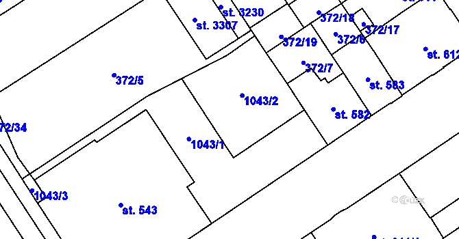 Parcela st. 1043 v KÚ Přívoz, Katastrální mapa
