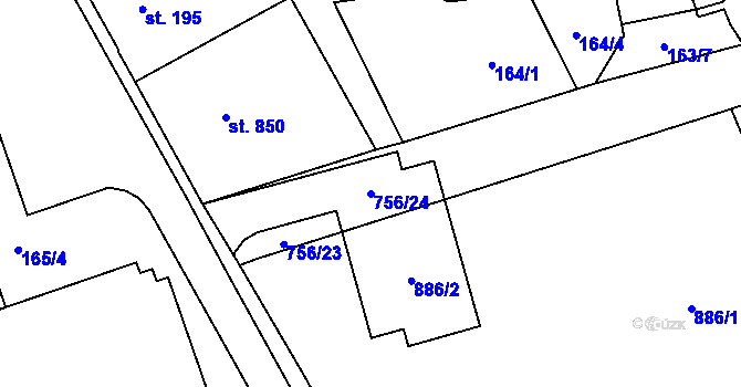 Parcela st. 756/24 v KÚ Mariánské Hory, Katastrální mapa