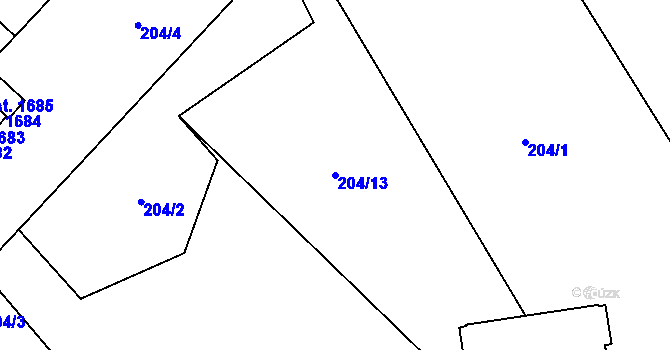 Parcela st. 204/13 v KÚ Mariánské Hory, Katastrální mapa