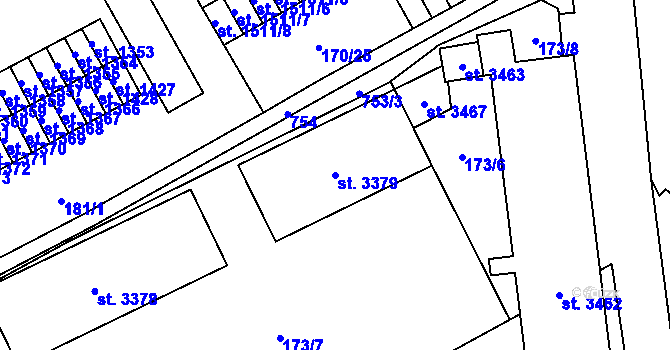 Parcela st. 3379 v KÚ Mariánské Hory, Katastrální mapa
