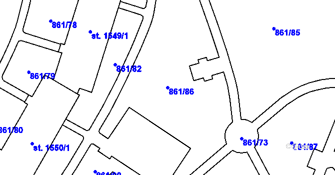 Parcela st. 861/86 v KÚ Mariánské Hory, Katastrální mapa