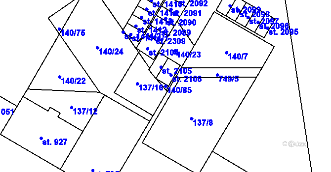Parcela st. 140/85 v KÚ Mariánské Hory, Katastrální mapa