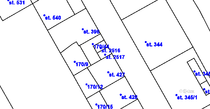 Parcela st. 2517 v KÚ Mariánské Hory, Katastrální mapa