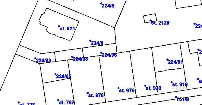 Parcela st. 224/96 v KÚ Mariánské Hory, Katastrální mapa