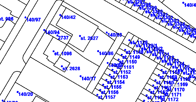 Parcela st. 140/86 v KÚ Mariánské Hory, Katastrální mapa