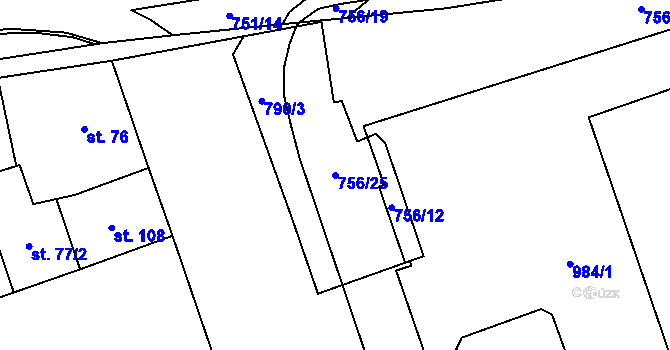 Parcela st. 756/25 v KÚ Mariánské Hory, Katastrální mapa