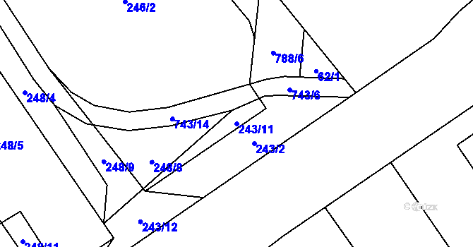 Parcela st. 243/11 v KÚ Mariánské Hory, Katastrální mapa