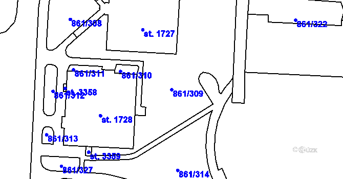 Parcela st. 861/309 v KÚ Mariánské Hory, Katastrální mapa