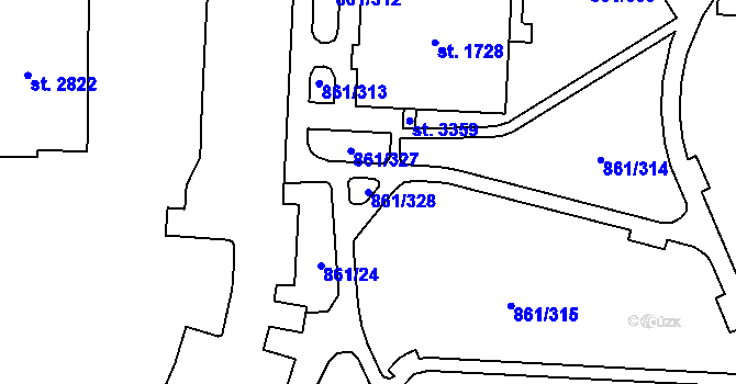 Parcela st. 861/328 v KÚ Mariánské Hory, Katastrální mapa