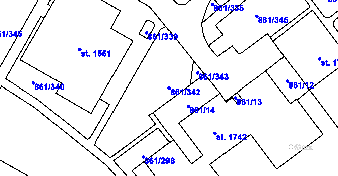Parcela st. 861/342 v KÚ Mariánské Hory, Katastrální mapa