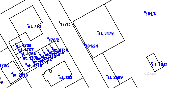 Parcela st. 181/24 v KÚ Mariánské Hory, Katastrální mapa