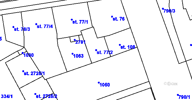 Parcela st. 77/2 v KÚ Mariánské Hory, Katastrální mapa