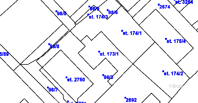 Parcela st. 173/1 v KÚ Mariánské Hory, Katastrální mapa