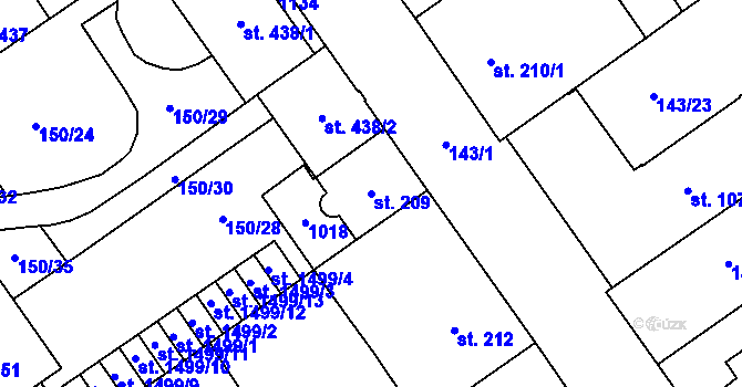 Parcela st. 209 v KÚ Mariánské Hory, Katastrální mapa