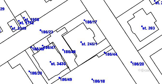 Parcela st. 245/1 v KÚ Mariánské Hory, Katastrální mapa