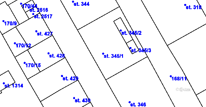 Parcela st. 345/1 v KÚ Mariánské Hory, Katastrální mapa