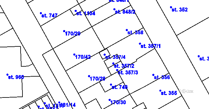 Parcela st. 357/4 v KÚ Mariánské Hory, Katastrální mapa
