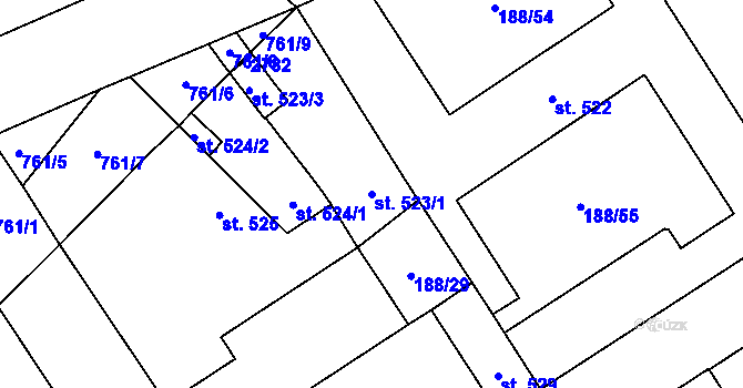Parcela st. 523/1 v KÚ Mariánské Hory, Katastrální mapa