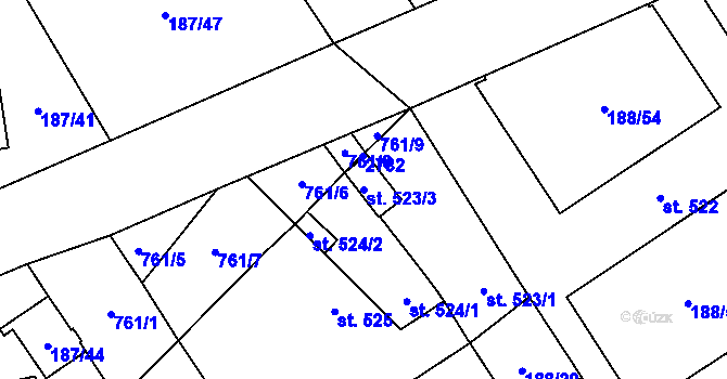 Parcela st. 523/3 v KÚ Mariánské Hory, Katastrální mapa