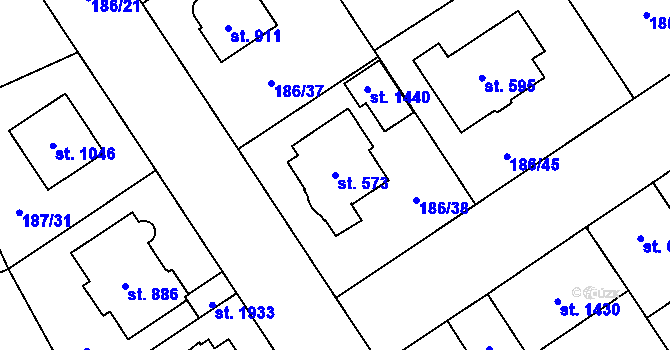 Parcela st. 573 v KÚ Mariánské Hory, Katastrální mapa