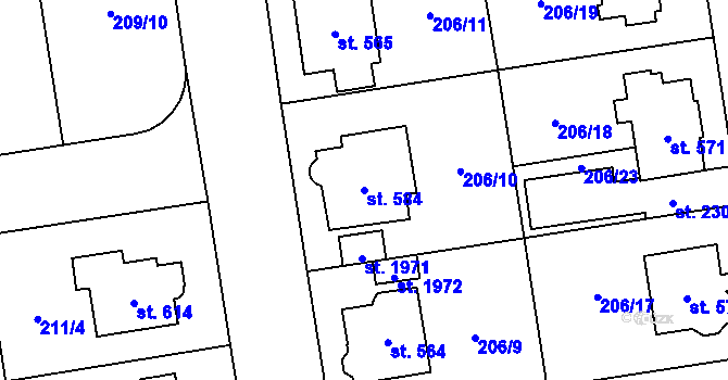 Parcela st. 584 v KÚ Mariánské Hory, Katastrální mapa