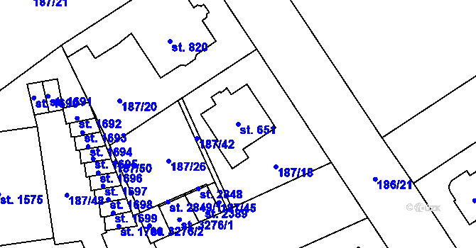 Parcela st. 651 v KÚ Mariánské Hory, Katastrální mapa