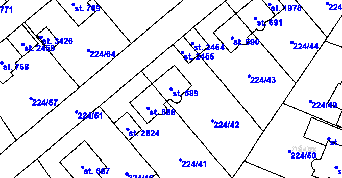 Parcela st. 689 v KÚ Mariánské Hory, Katastrální mapa