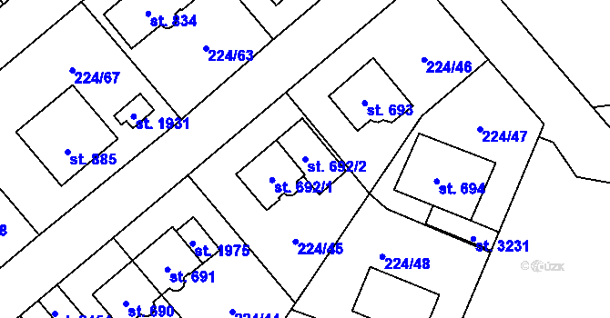 Parcela st. 692/2 v KÚ Mariánské Hory, Katastrální mapa