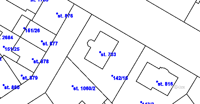 Parcela st. 703 v KÚ Mariánské Hory, Katastrální mapa