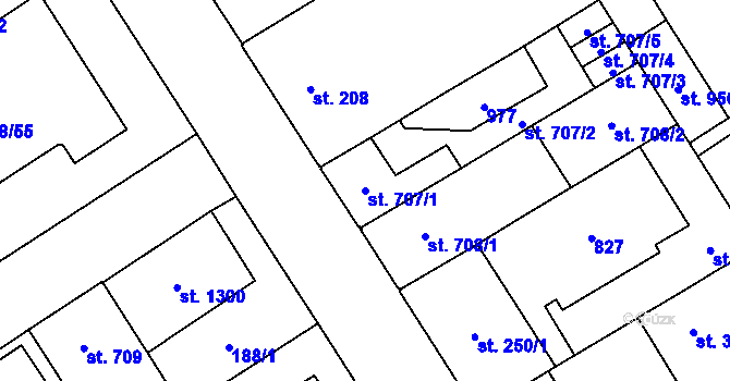 Parcela st. 707/1 v KÚ Mariánské Hory, Katastrální mapa