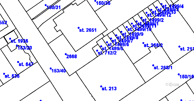 Parcela st. 712/2 v KÚ Mariánské Hory, Katastrální mapa