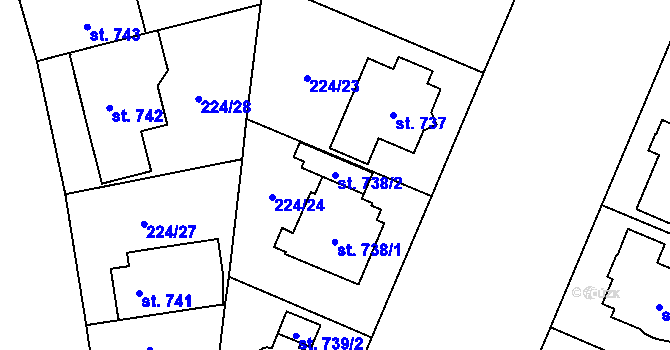 Parcela st. 738/2 v KÚ Mariánské Hory, Katastrální mapa