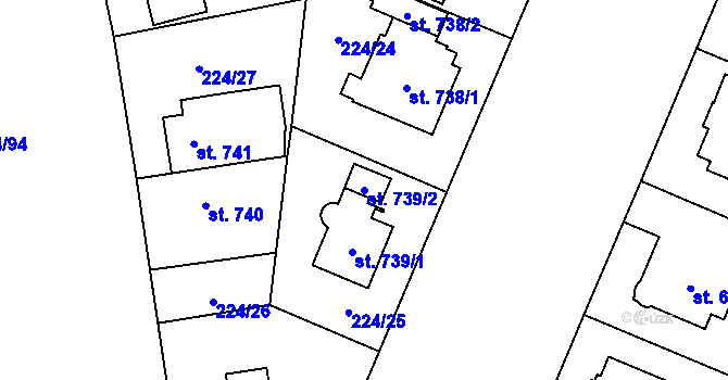 Parcela st. 739/2 v KÚ Mariánské Hory, Katastrální mapa