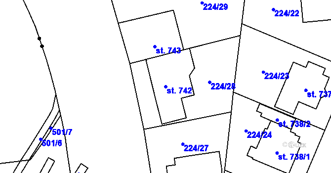 Parcela st. 742 v KÚ Mariánské Hory, Katastrální mapa