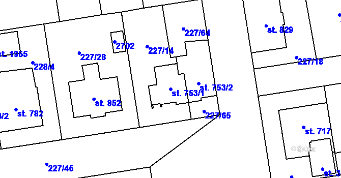 Parcela st. 753/1 v KÚ Mariánské Hory, Katastrální mapa