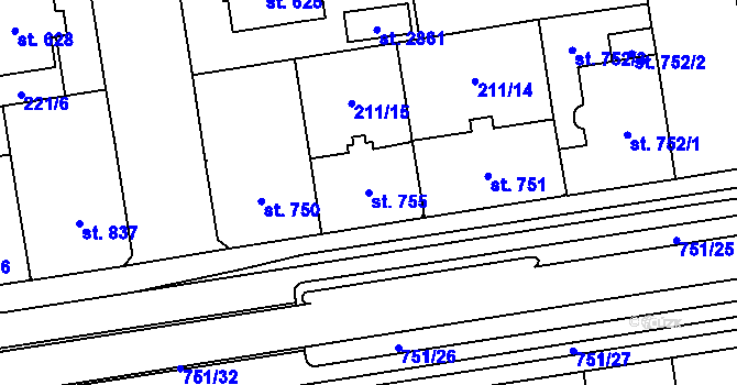 Parcela st. 755 v KÚ Mariánské Hory, Katastrální mapa