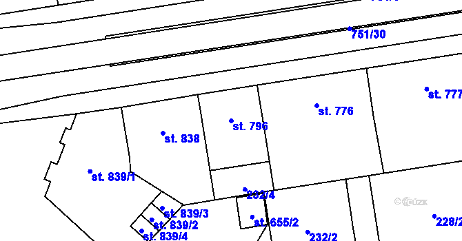 Parcela st. 796 v KÚ Mariánské Hory, Katastrální mapa