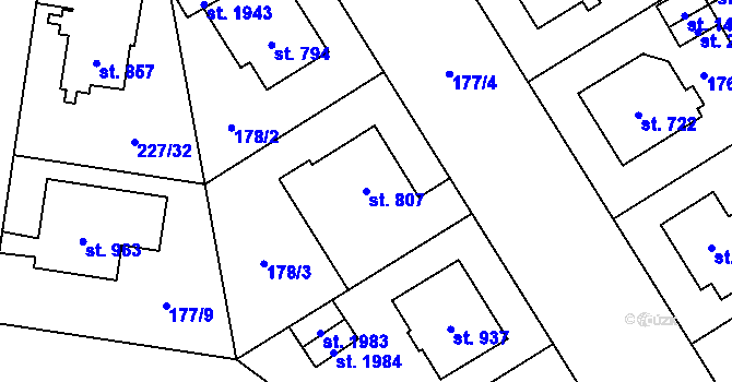 Parcela st. 807 v KÚ Mariánské Hory, Katastrální mapa